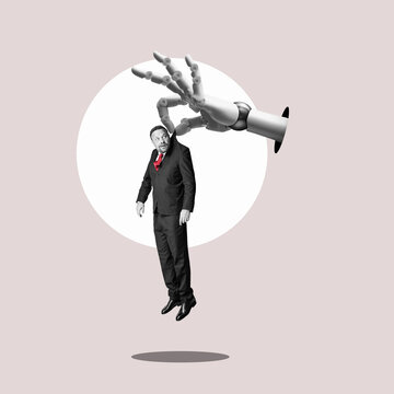 Flat design art. An ai algorithm ousts workers. Job loss due to AI technology.
