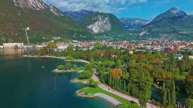 Aerial view of Riva del Garda town at Lake Garda in Trentino Italy