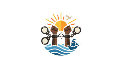 Symbolic illustration of freedom and breaking chains over ocean waves © Faris Rizqan