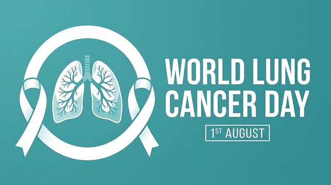 Lung cancer day awareness with white ribbon and lung anatomy