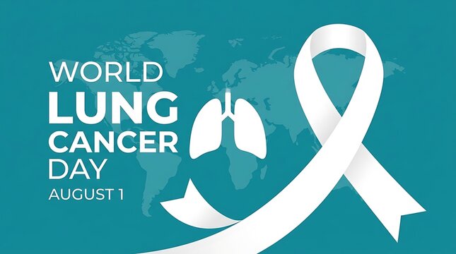 Lung cancer day awareness with white ribbon and lung medical health
