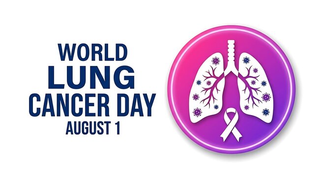 Lung cancer day badge with gradient circle and lungs with cancer cells