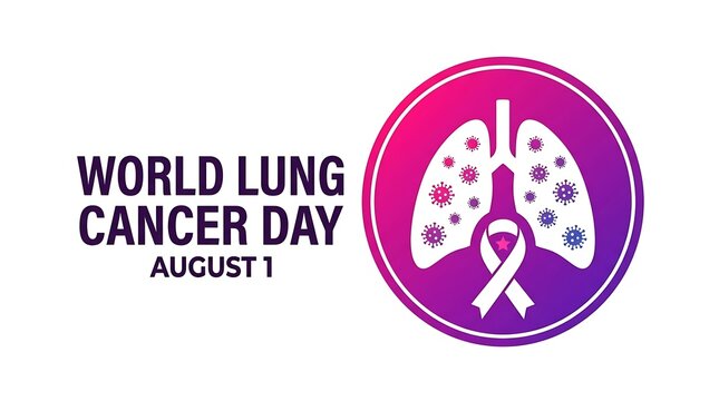 Lung cancer day banner with gradient circle and lungs with cancer cells