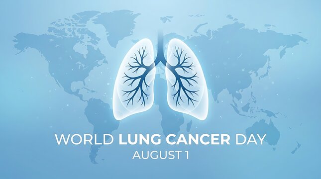 Lung cancer day concept with human lungs over a faded global map awareness