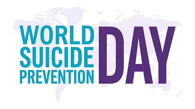 Suicide prevention day with text over a faded global map awareness mental health