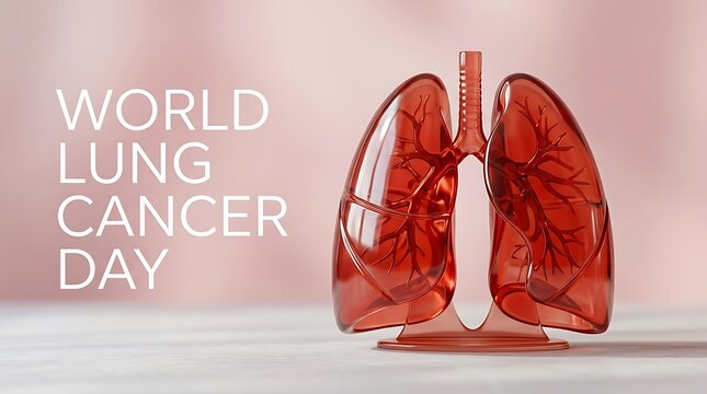 Red glass human lung model for lung cancer day awareness campaign medical