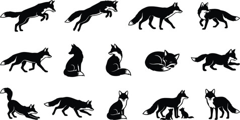 Fototapeta premium Black silhouette of various animals including mammals, reptiles, and birds black animal silhouettes