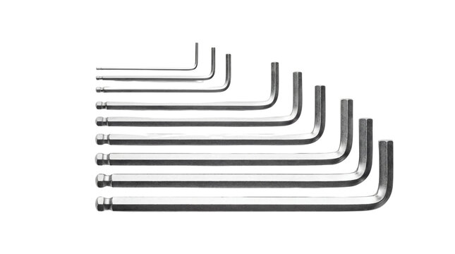 L-shaped hex key Allen wrench set isolated on white background