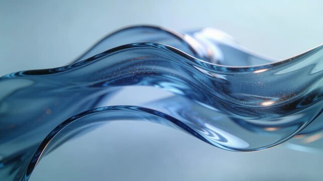 Abstract fluid waves of blue liquid with copper particles. Slow motion 3D animation of copper peptides concept. Molecular science and luxury skincare background