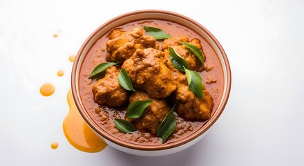 Fototapeta premium Delicious Chicken Curry with Coconut Milk and Herbs in Bowl