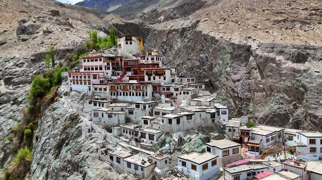 4K Drone Shot of Maitreya Buddha Statue at Diskit Monastery, Nubra Valley, Ladakh, India