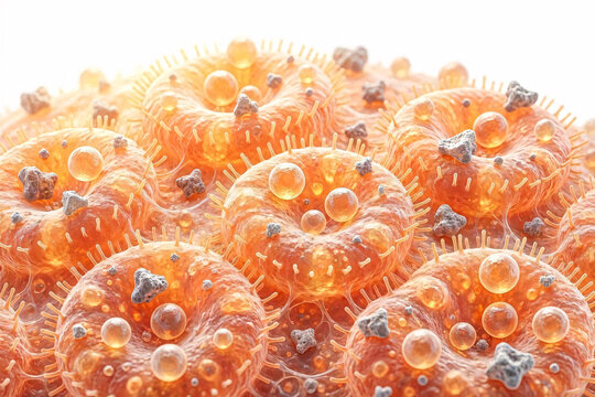 Abstract Cellular Ring Structures with Vesicles and Mineral Particles Macro Background