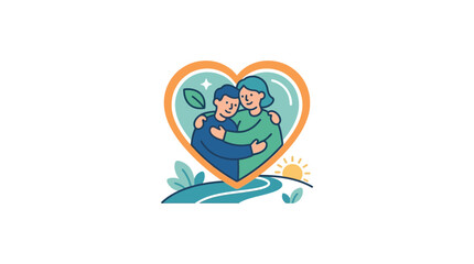 Fototapeta premium Couple Hugging Inside Heart Shape, Love and Connection