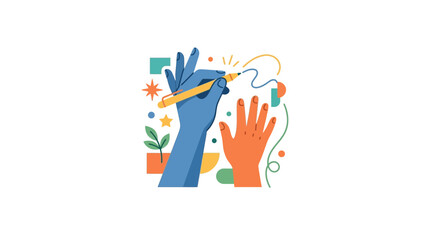 Creative hands drawing abstract shapes with pencil, illustration © Ubaidullah_Sufyan