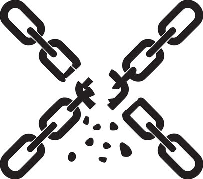 Broken chain symbol representing freedom and liberation from constraints, suggesting overcoming challenges and achieving independence.