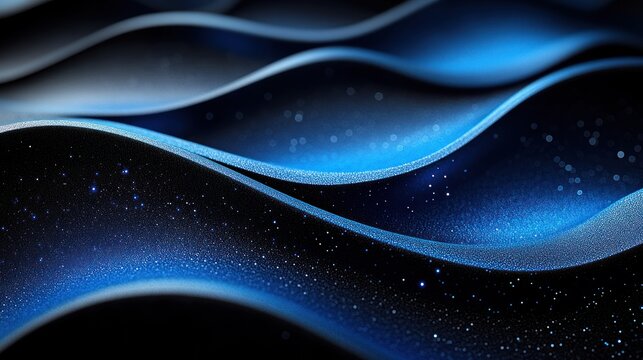 Soft curves of blue light undulate resembling a tranquil sea under a starry sky