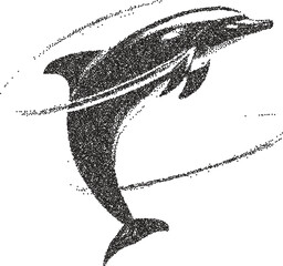 Dolphin vintage y2k stipple art, marine halftone stipple brutalist retro vector png with transparent background, swim 2000s aesthetic photocopy effect tattoo © HoneyPunch