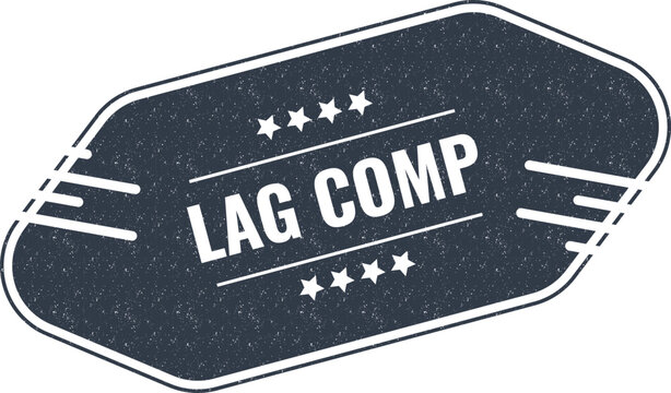 Lag comp dark blue vintage style label with simple white text and star icons