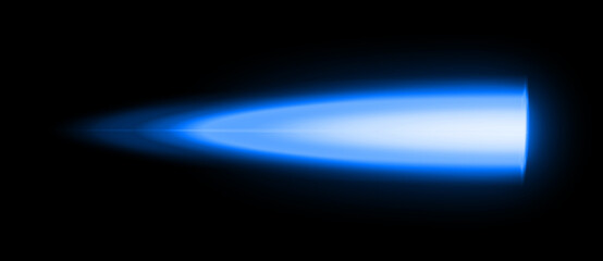 Sci-fi spaceship blue rocket thruster flame design on black background. Realistic burning plasma inferno, fighter jet exhaust blast illustration, and horizontal blue energy trail. © Vagabonds_realm
