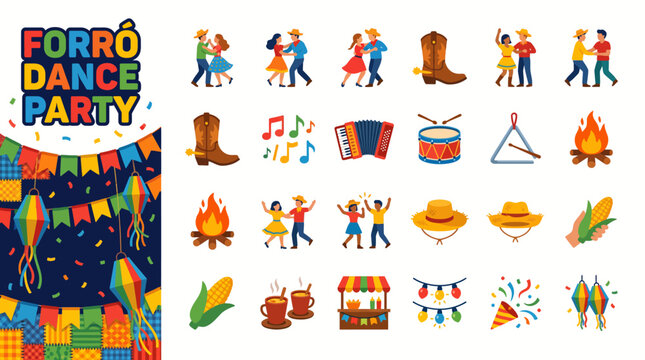 Festa Junina Celebration Traditional Brazilian Forr&oacute; Dance Party Elements and Decorations