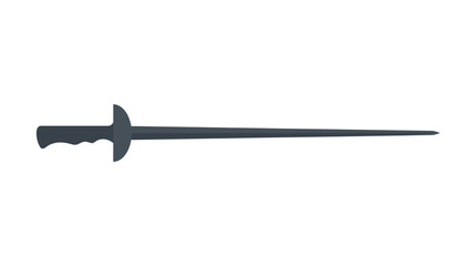 Fototapeta premium A modern rapier sword with a dark grey blade and a black grip isolated on a white background, symbolizing combat and fencing