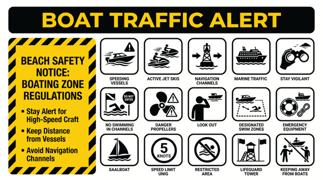 Boating safety notice regarding boat traffic and essential regulations for safe navigation and vessel operation