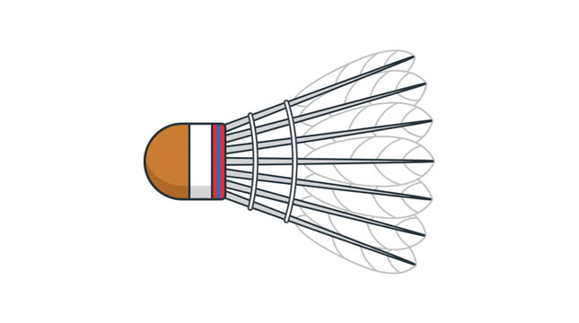 Badminton shuttlecock in motion with multiple ghosted images showing its flight path and speed on a white background