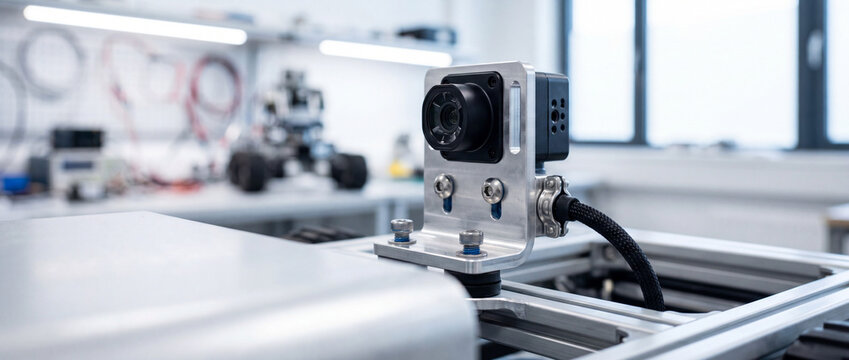Industrial machine vision camera mounting on aluminum frame for robotics automation and quality inspection