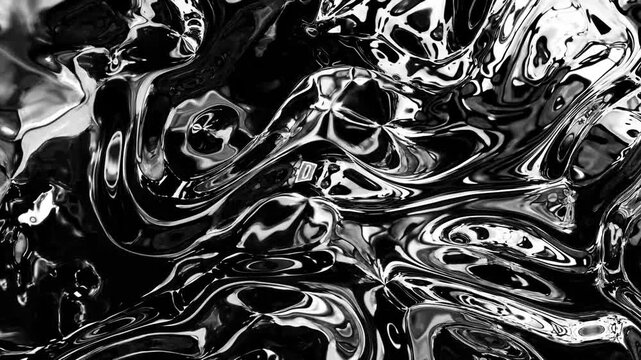 Liquid Metal Abstract: A mesmerizing monochrome abstract composition featuring the fluid, reflective movement of liquid metal, creating intricate patterns and textures.