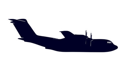 Military Turboprop Cargo Airplane, Propeller Transport Plane Silhouette, Tactical Airlift Aircraft Vector, Air Force Carrier Silhouette © Dream Graphics