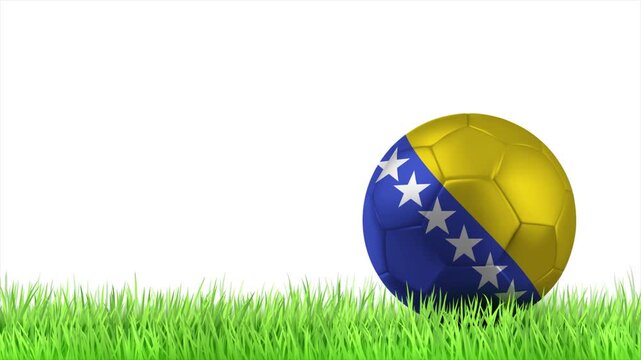 Bosnia and Herzegovina Flag Soccer Ball Rolling on Green Grass Animation with Copy Space