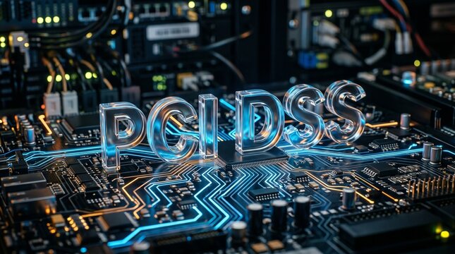 Digital Visualization of PCI DSS Security Standards on a High-Tech Circuit Board for Secure Financial Transaction Data Protection