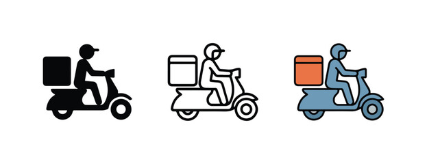 Delivery riders on scooters with boxes  various colored icons © Alex