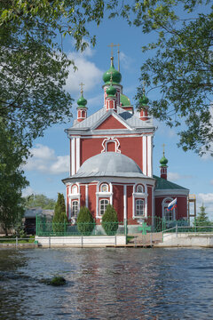 View on the ancient Church of the Forty Martyrs from the Trubezh River. Pereslavl-Zalessky, Yaroslavl region. Golden Ring of Russia (vertical)