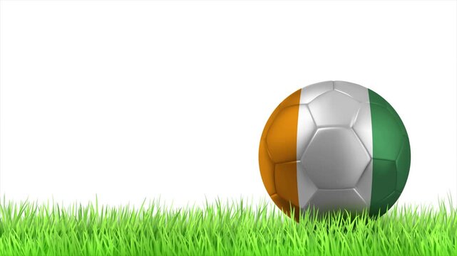 IVORY COAST Flag Soccer Ball Rolling on Green Grass Animation with Copy Space