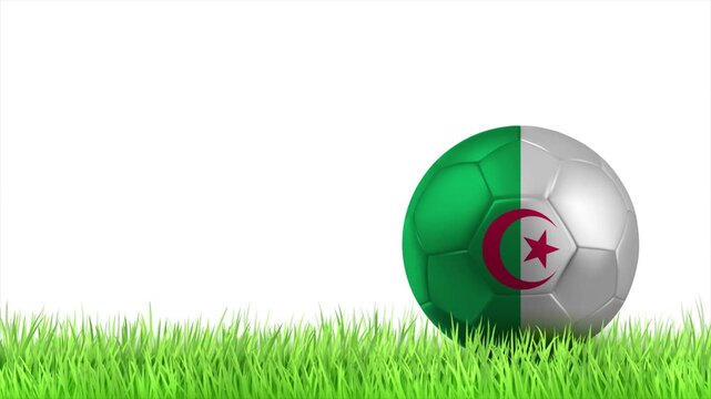 ALGERIA Flag Soccer Ball Rolling on Green Grass Animation with Copy Space