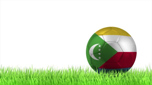 COMOROS Flag Soccer Ball Rolling on Green Grass Animation with Copy Space