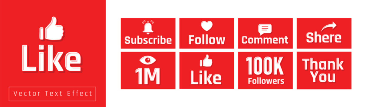 Social Media CTA Button Pack with Subscribe, Follow, Like, Comment, Share and Followers Elements