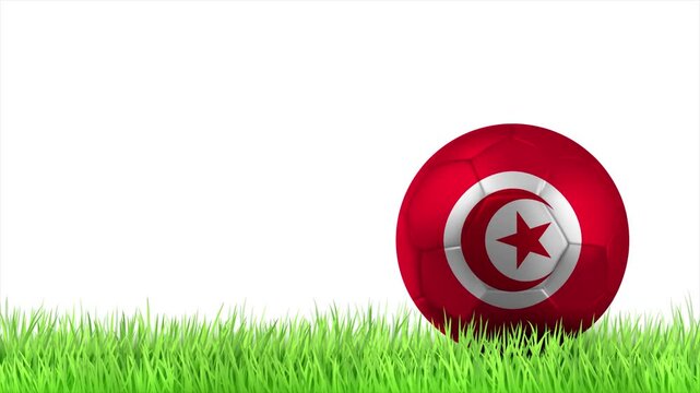 Tunisia Flag Soccer Ball Rolling on Green Grass Animation with Copy Space