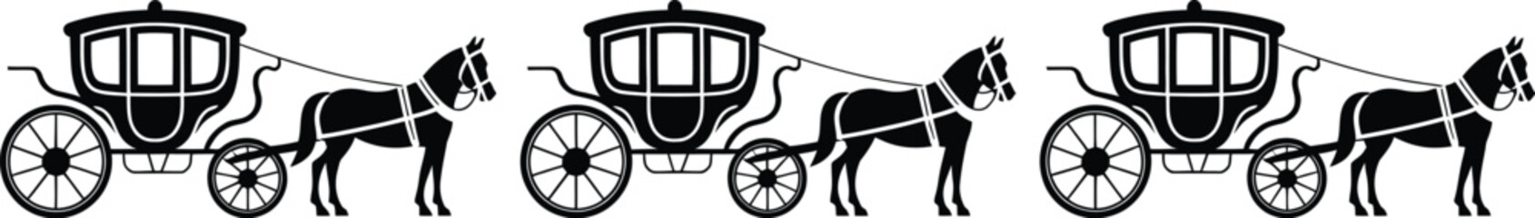 Horse drawn carriage silhouettes vector featuring traditional transport and vintage wagon designs. © Golapi