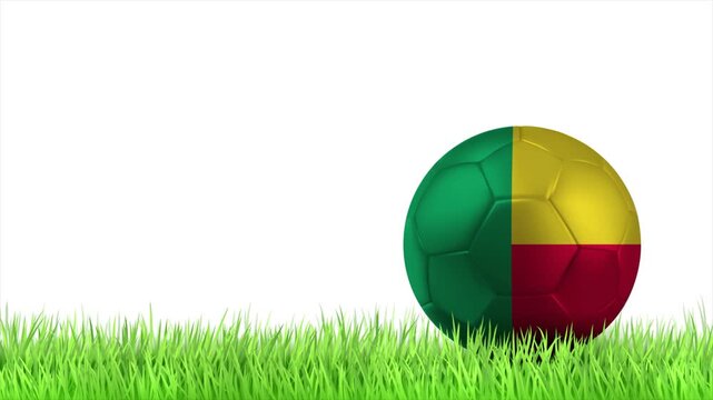 BENIN Flag Soccer Ball Rolling on Green Grass Animation with Copy Space