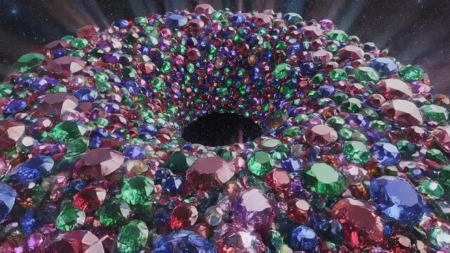 Vibrant gemstones tunnel with colorful jewels.