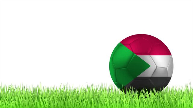 SUDAN Flag Soccer Ball Rolling on Green Grass Animation with Copy Space