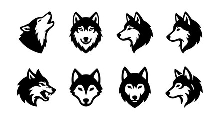 Wolf Head Icons Set, Wild Animal Vector Graphics, Canine Silhouette Collection, Tribal Spirit Art © Riyad