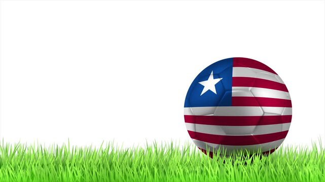 LIBERIA Flag Soccer Ball Rolling on Green Grass Animation with Copy Space