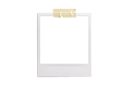 Empty photo frame with taped corner blank picture background.