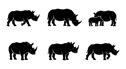 Rhino Silhouette Collection, Wildlife Animal Icons, African Mammal Vector Graphics, Safari Creature Set © Sirat