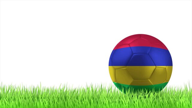 MAURITIUS Flag Soccer Ball Rolling on Green Grass Animation with Copy Space