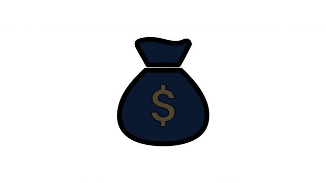 Animated money bag icon with stack of coins on white 4k