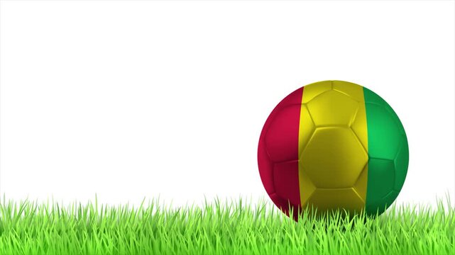 GUINEA Flag Soccer Ball Rolling on Green Grass Animation with Copy Space